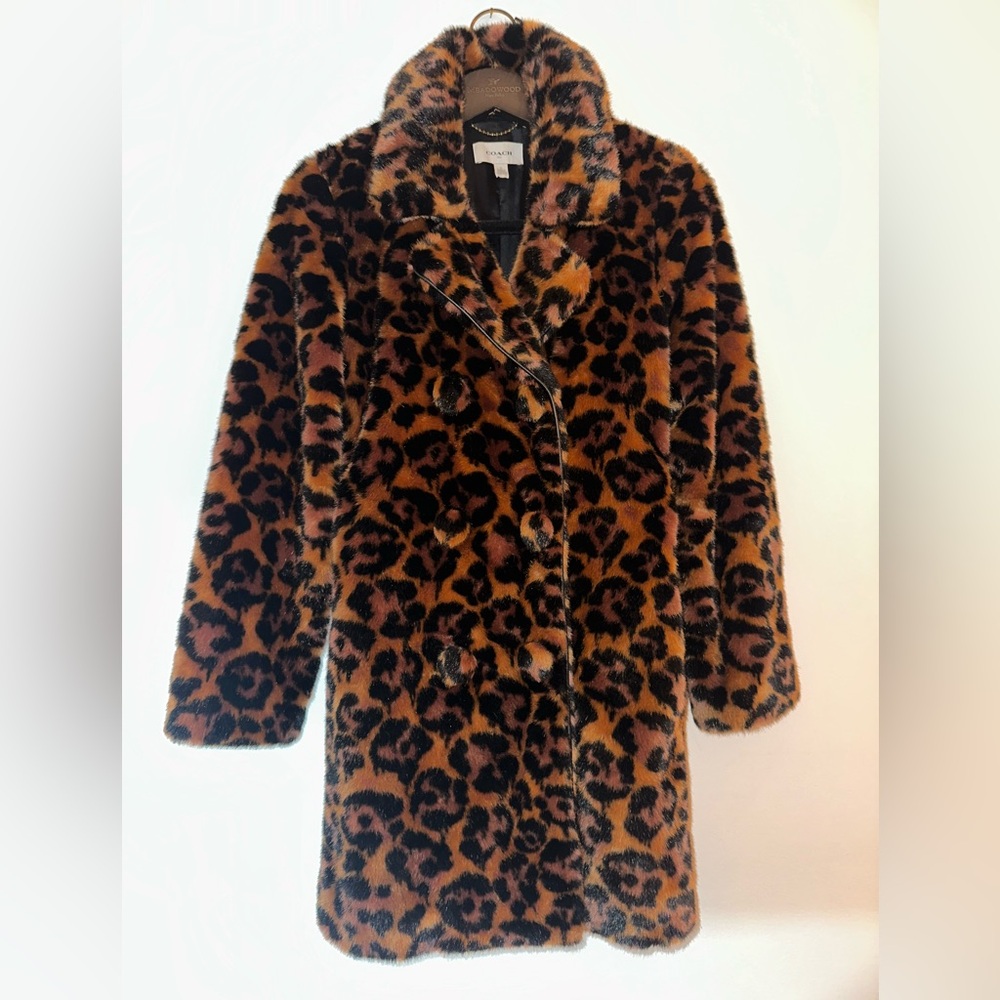 Coach 1941 Faux-Fur Brown & Black Leopard Print Double-Breasted Vintage Jacket 0